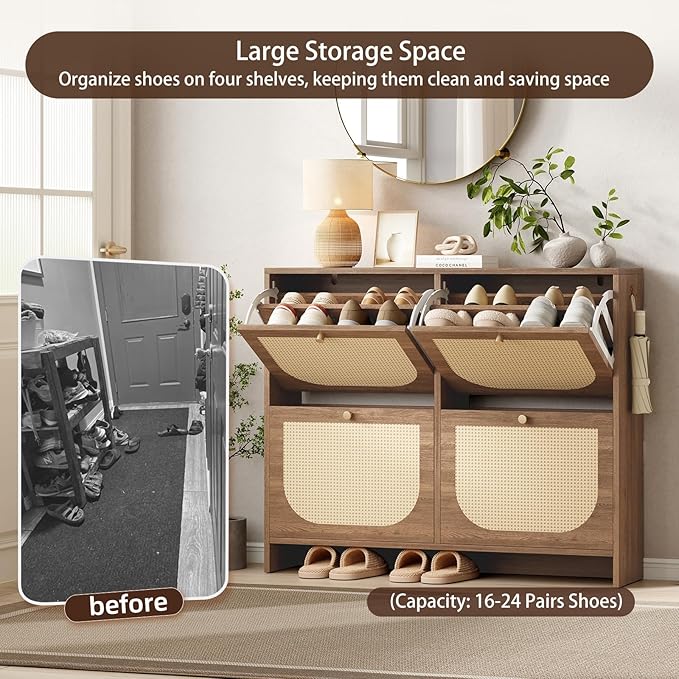 Nicetree Shoe Cabinet Storage for Entryway, Farmhouse Slim Shoe Organizers - Image 4