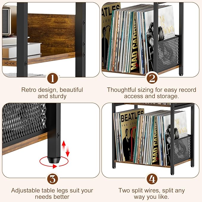 Record Player Stand with Storage Up to 100 Albums and 40 CDs, 4 Tier Vinyl - Image 6