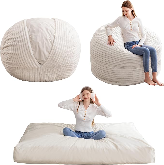 Giant Bean Bag Chair Bed for Adults, Convertible Beanbag Folds from Lazy Chair by HIGOGOGO