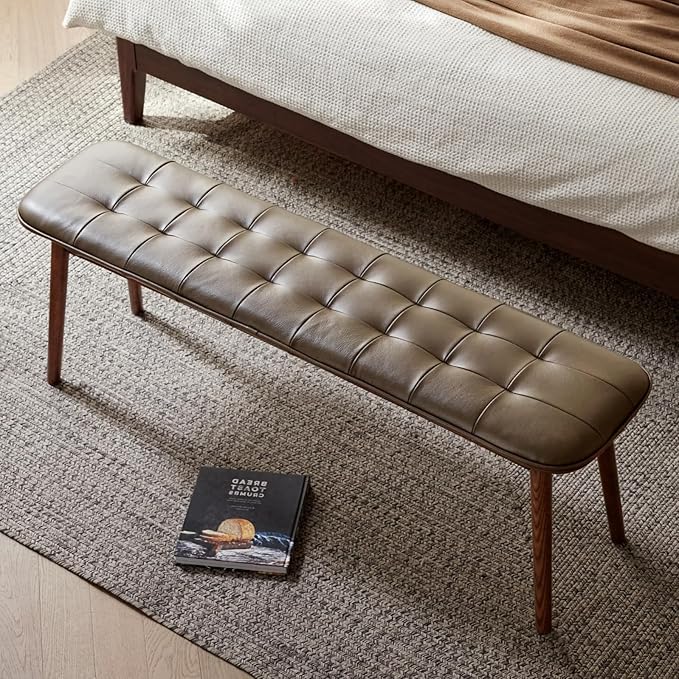 Upholstered Bench, 51.18 in Natural Oak Wood - Image 2