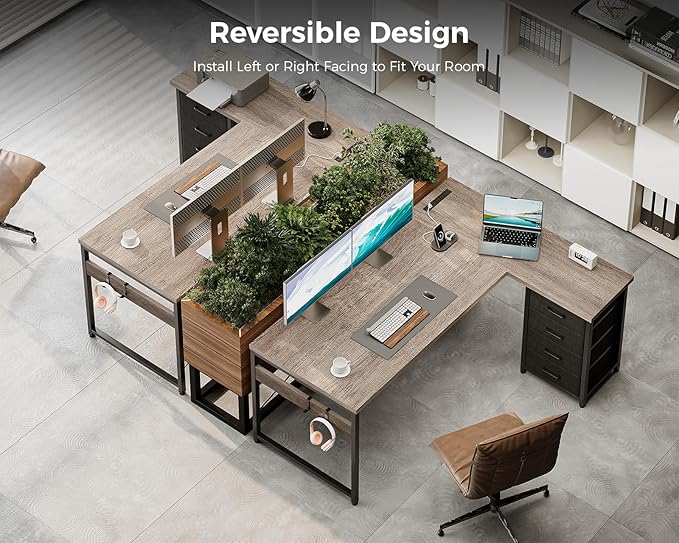 AODK L Shaped Desk with 4 Tier Drawers, L Shaped Computer Desk with USB - Image 7