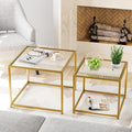 VILAWLENCE Coffee Table Set of 2, Modern Gold Glass Side Table, Metal Frame by VILAWLENCE