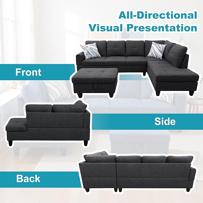 Couches for Living Room Modern L Shaped Couch Comfy Linen Fabric 3 Pieces - Image 6