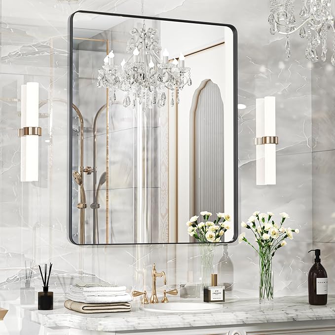 40×30 Black Bathroom Mirror, Rectangular Bathroom Vanity Mirror by FunMemories