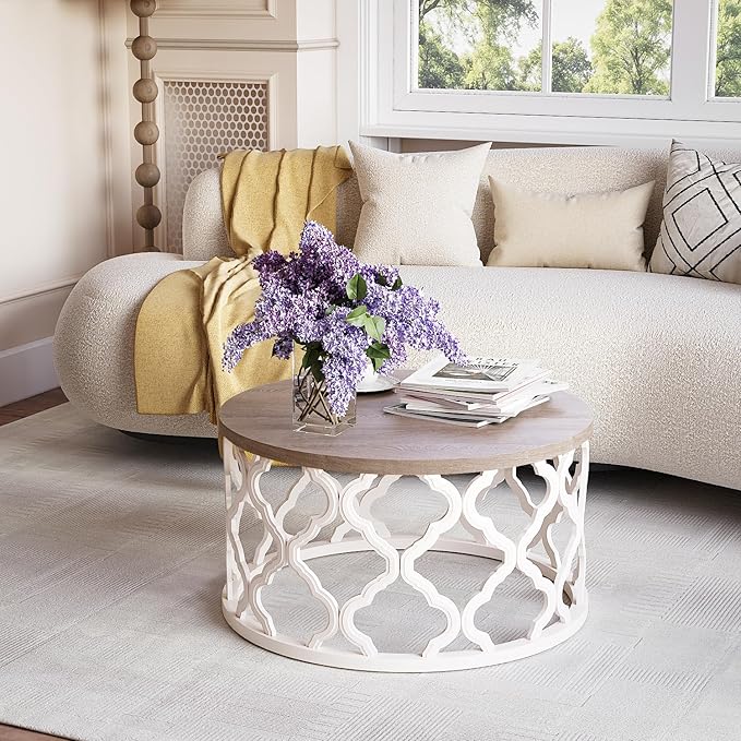 karlott Farmhouse Coffee Table, French Country Round Coffee Table, Coastal - Image 7