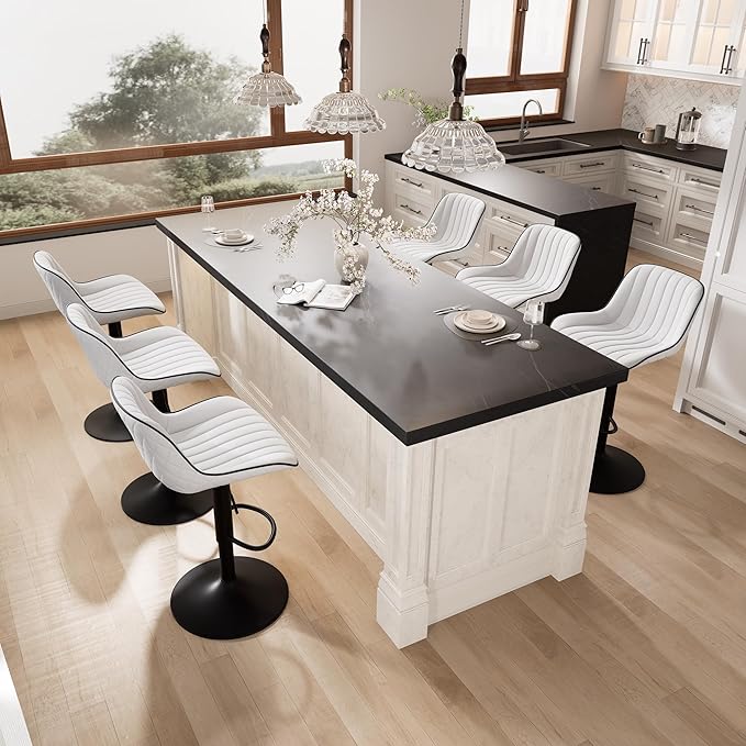 YOUNIKE White Bar Stools Set of 2 Kitchen Counter Height Barstools Upholstered - Image 5