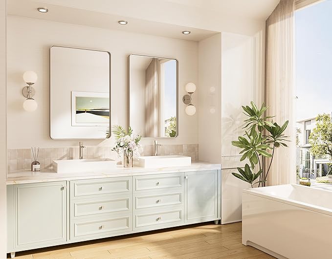 TokeShimi 30x36 Brushed Nickel Bathroom Wall Mirror Vanity Metal Frame Round - Image 2