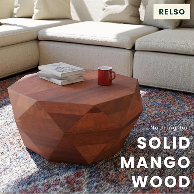 Relso Solid Wood Geometric Faceted Coffee Tables Living Room, Crafted - Image 4