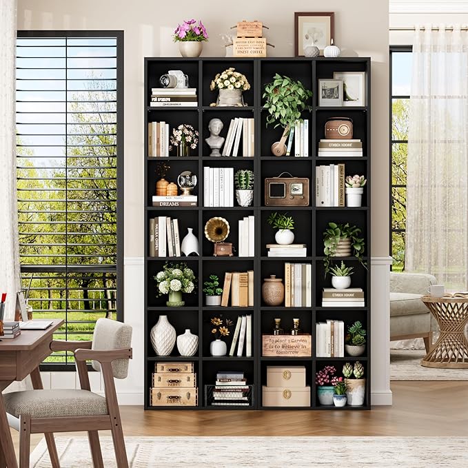 FOTOSOK 71'' Tall Bookshelf, Double Wide Media Tower Rack CD DVD Rack Display - Image 2
