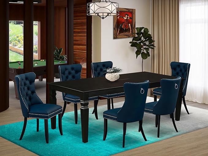 East West Furniture LGDA7-BLK-29 7 Piece Dining Set Consists of a Rectangle - Image 2