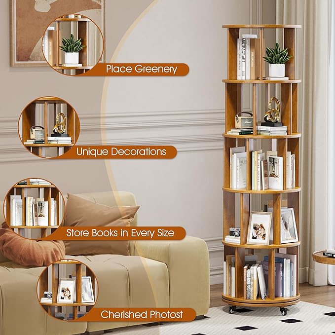5 Tier Rotating Bookshelf Tower Spinning Bookshelf - Image 5