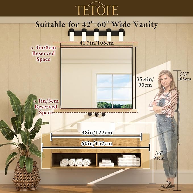 TETOTE Bathroom Mirror for Over Sink Brushed Nickel Beveled Frame 42" x 36" - Image 5