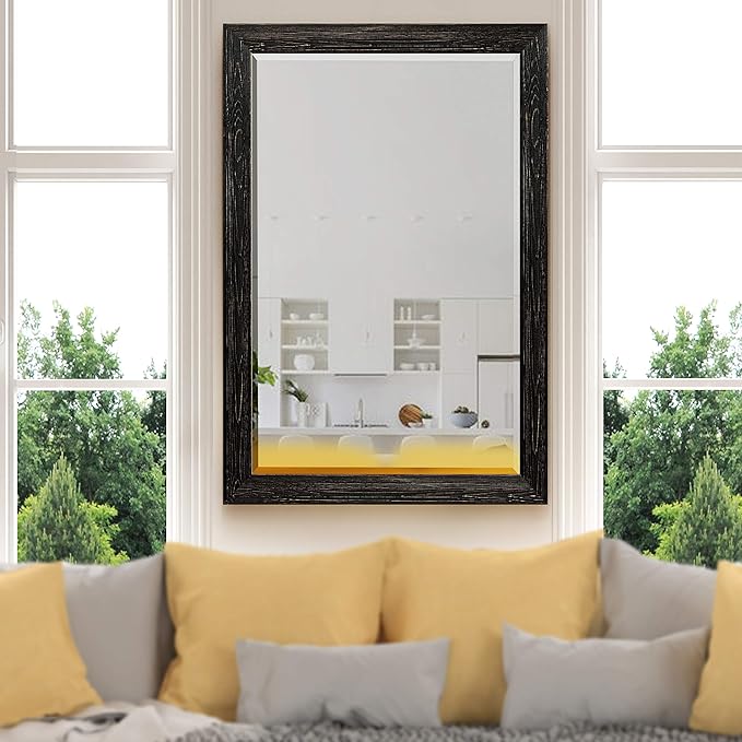 Black Rustic Mirror Rectangular Barnwood Framed Wall Mirror - Image 2