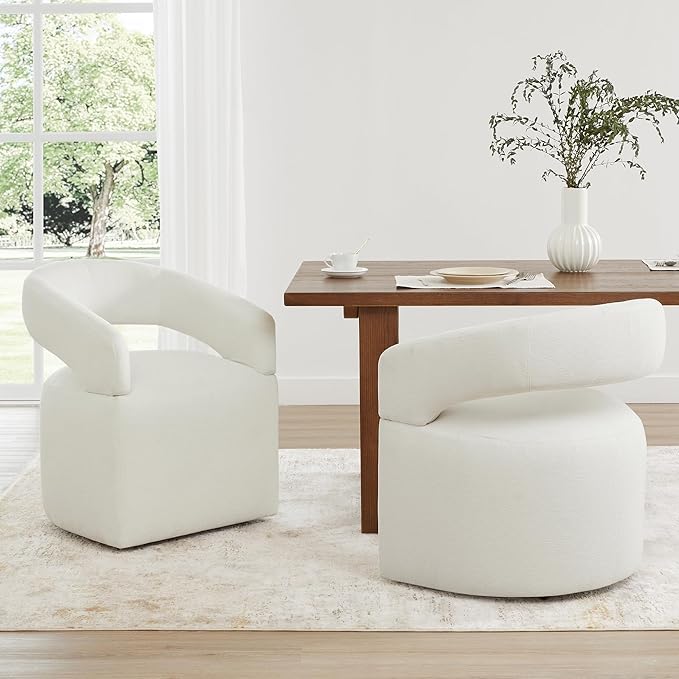Upholstered Dining Chairs with Removable Casters Barrel Side Armchair with - Image 6
