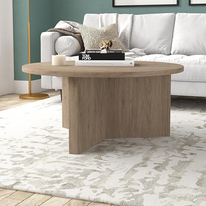 Henn&Hart 36" Round Wood Pedestal Coffee Table - Image 4