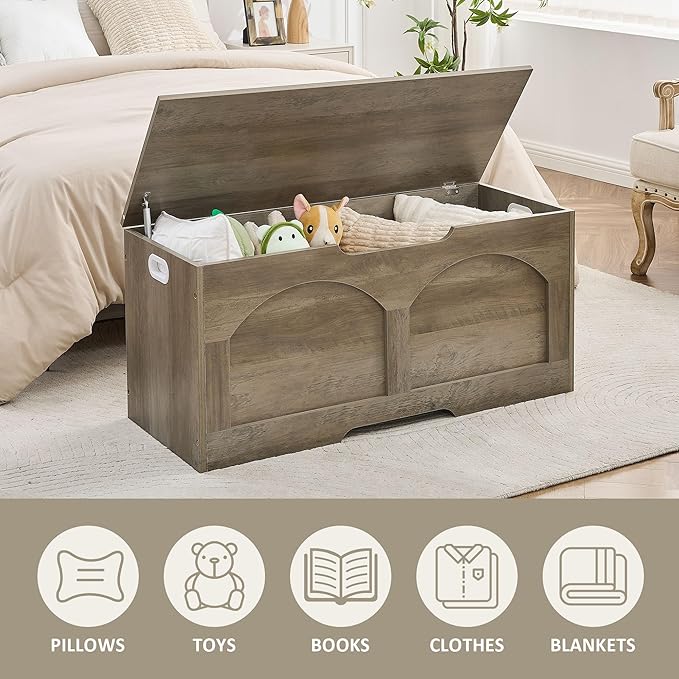 Storage Chest, 31.5" Retro Wooden Storage Bench, Entryway Storage Trunk - Image 7