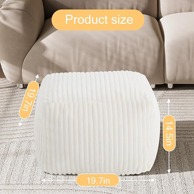 MeMoreCool Square Stuffed Pouf Ottoman Foot Rest, Stripe Furry Floor Pouf Foot - Image 2