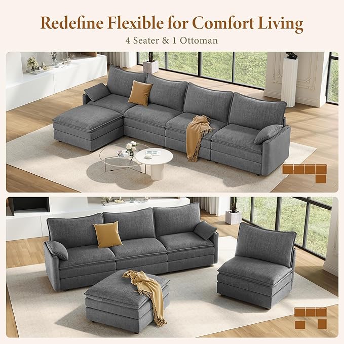 Vesgantti 142" Cloud Couch Sectional Modular Sofa, Comfy Sectional Couch - Image 7