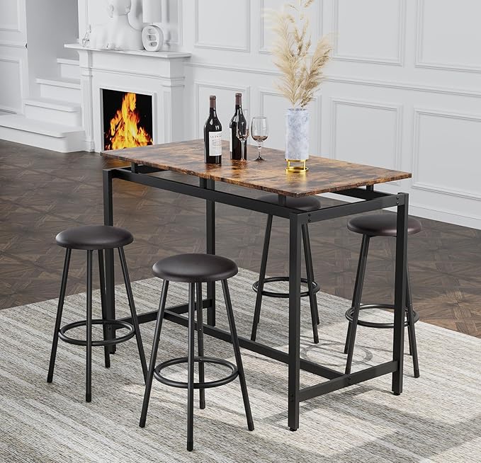 5-Piece Bar Table and Chairs Set, 47.2'' Pub Table Set - Image 2