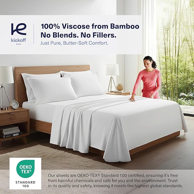 Kickoff Viscose Bamboo Sheets Queen Size 4-pc 100% Organic Bamboo Viscose Bed - Image 2