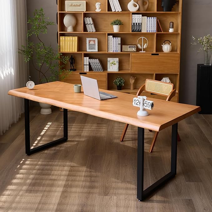 Solid Wood Office Desk with Metal Base Stylish Durable Multi-Size Options - Image 2