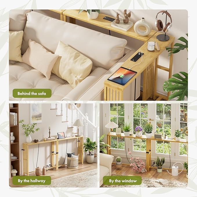 2 Pack Narrow Console Table Bamboo, 78.8" Long Entryway Tables - Image 8