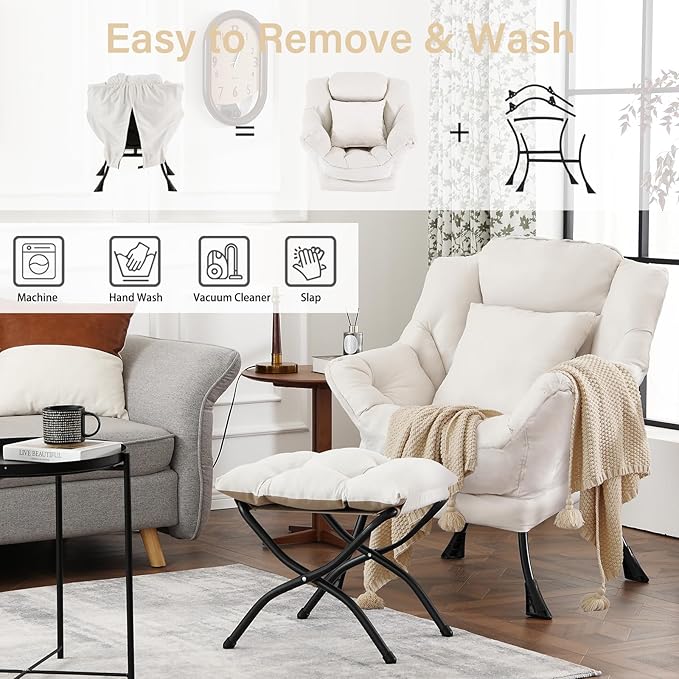 Lazy Chair with Ottoman, Modern Large Accent Lounge Chair with a Pillow - Image 6