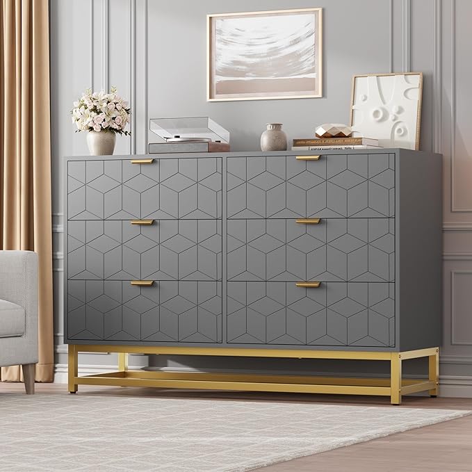 GAOMON Grey Dresser for Bedroom, Modern 6 Drawer Double Dresser - Image 5