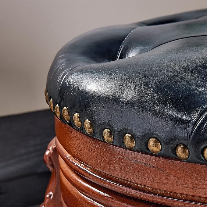 Solid Wood Foot Stool Round Ottoman Mid-Century Footrest Sofa Stool - Image 7
