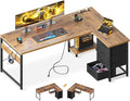 AODK L Shaped Desk with 4 Tier Drawers, L Shaped Computer Table with USB by AODK