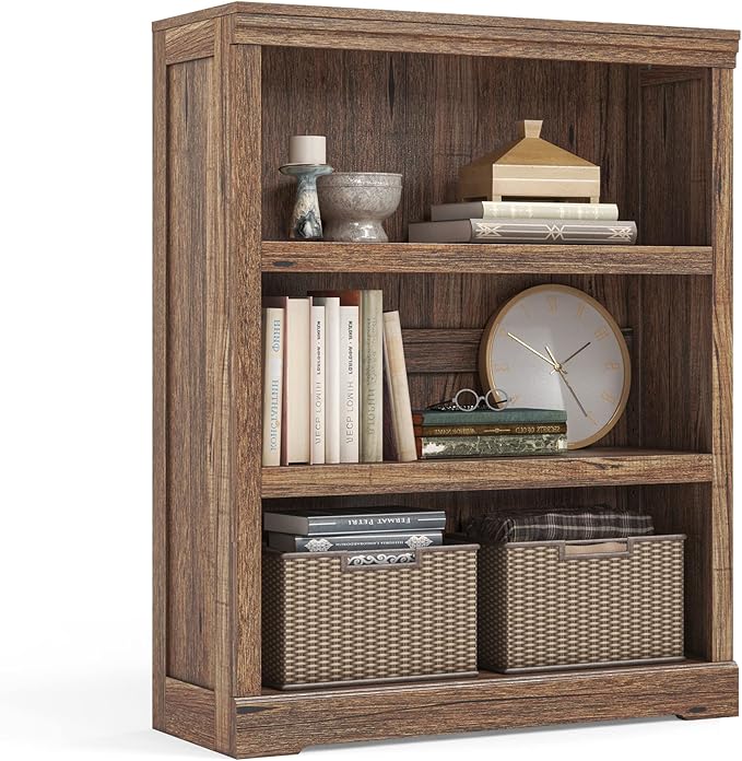 LINSY HOME 3-Tier Bookcase Display Storage Shelves Farmhouse Bookshelf by LINSYHOME
