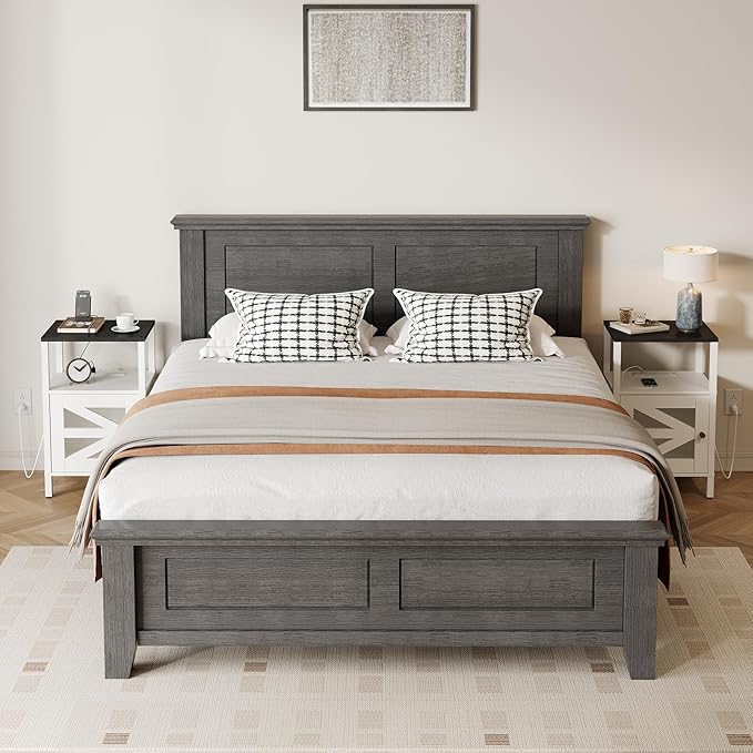 Farmhouse Nightstand with Charging Station, End Table with Storage, Side Table - Image 8