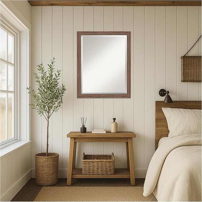 Amanti Art Brown Wall Mirror 25x31 Pia Medium Brown Narrow Rectangle Bathroom - Image 4