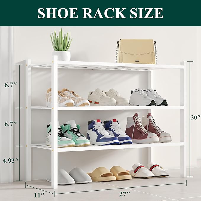 Smiry Shoe Rack, 3 Tier Small Bamboo Shoe Organizer, Stackable Free Standing - Image 2