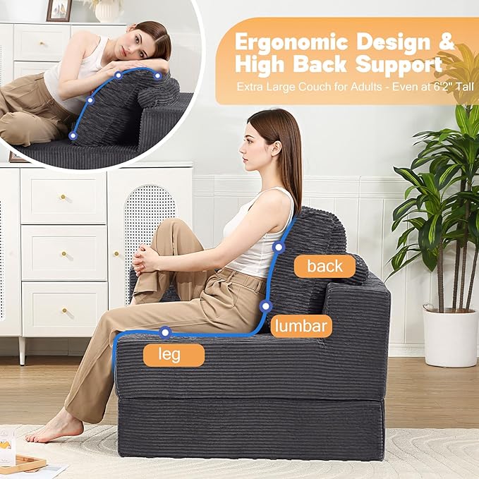 MeMoreCool Convertible Sofa Bed Foldable Boneless Couch, Folding Sleeper Chair - Image 3