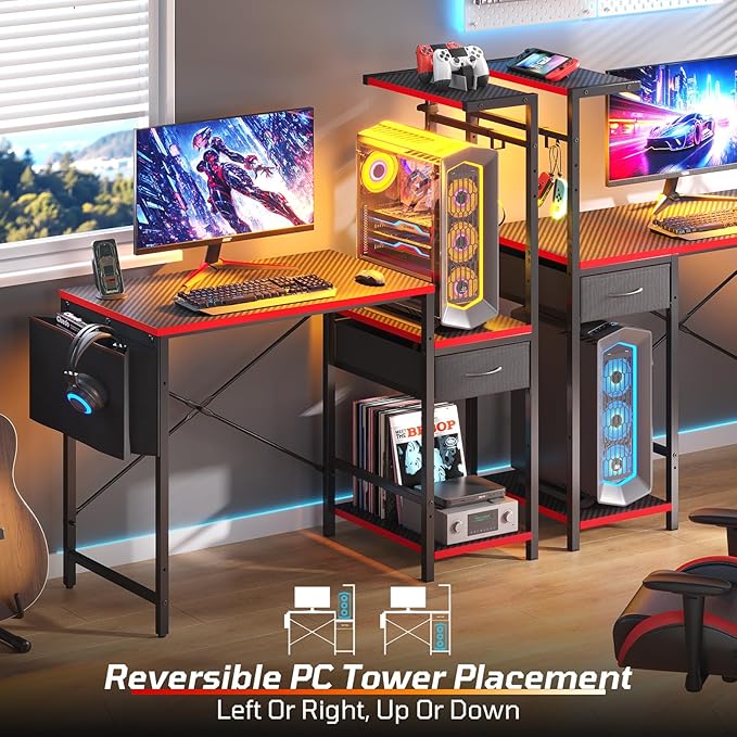 Bestier Gaming Desk with LED Lights, 44 Inch Reversible Computer Desk with - Image 6