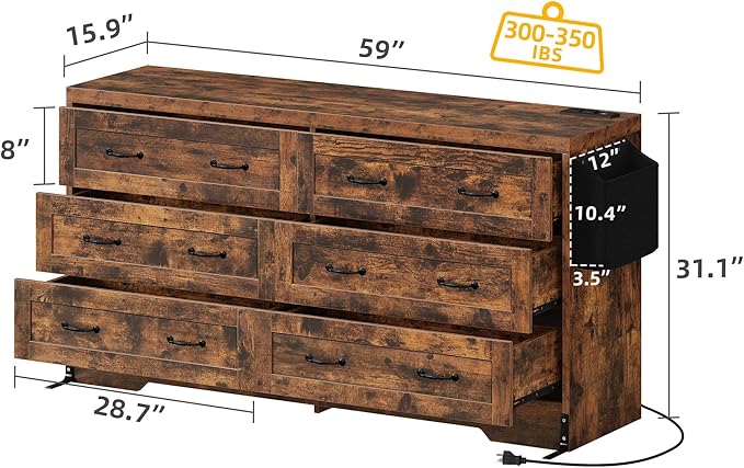 YITAHOME Rustic Brown Drawers TV Stand - Image 2