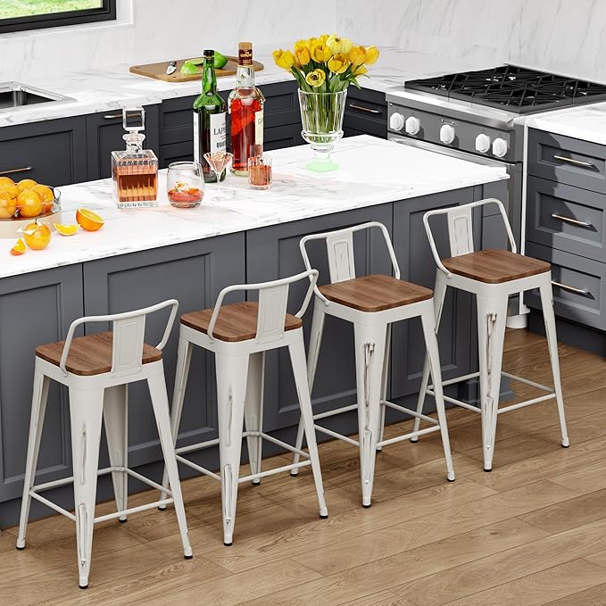 WENTMENT Bar Stools Set of 4 Counter Height Bar Stools Metal Barstools - Image 3