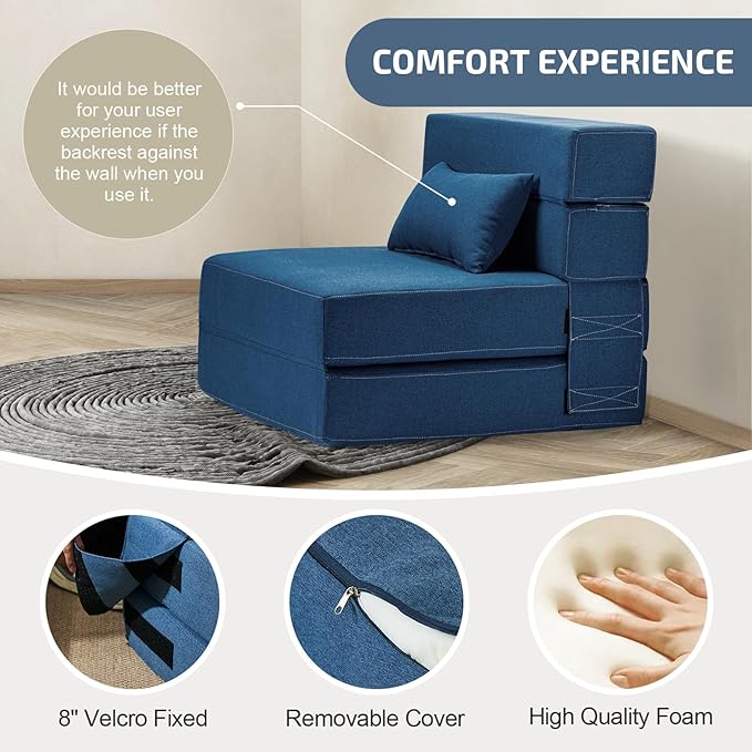 Folding Sofa Bed with Pillow- Convertible Chair Floor Couch & Sleeping Mattress - Image 4