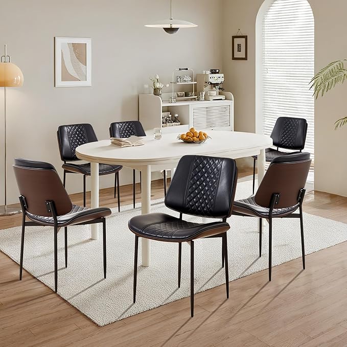 Dining Chairs Set of 6, Upholstered PU Leather Armless Chair, Mid Century by Viroformo