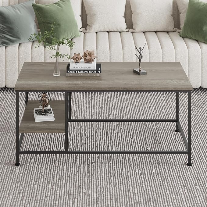 SENIG Grey Oak Rectangle Wood and Metal Coffee Table - Image 2