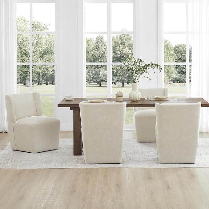 Upholstered Dining Chair with Casters Wingback Modern Side Armless Deskchair - Image 7