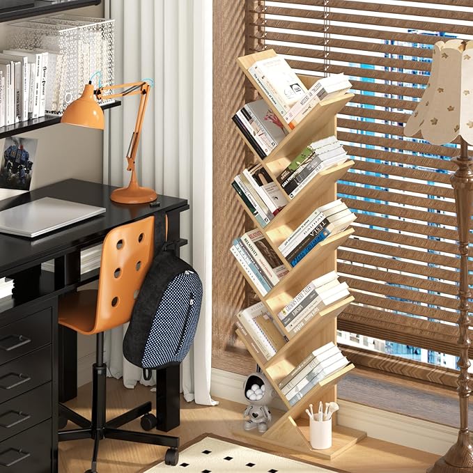10 Tier Tree Book Shelf, Floor Standing Wood Bookshelf - Image 2
