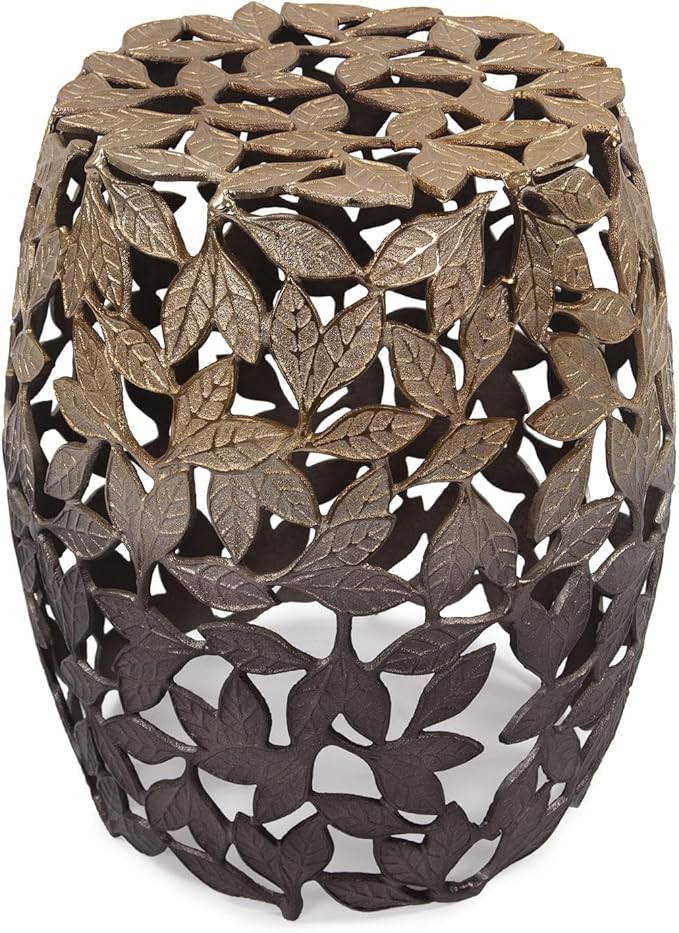 Howard Elliott Olive Leaf Round Side Table & Stool, Unique Bronze Finish Cast - Image 2