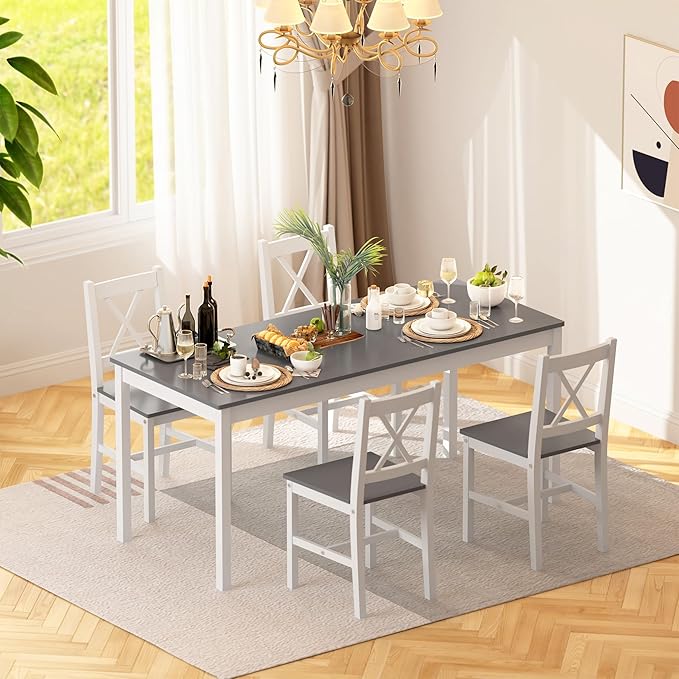 soges 5 Pieces Dining Table Set, Pine Wood Kitchen Table - Image 2