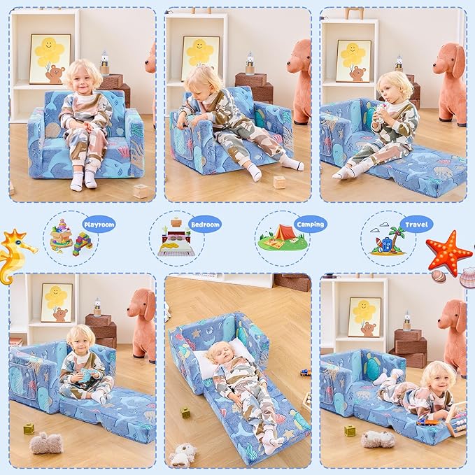 Toddler Chair Comfy, 2-in-1 Soft Toddler Couch Fold Out - Image 4