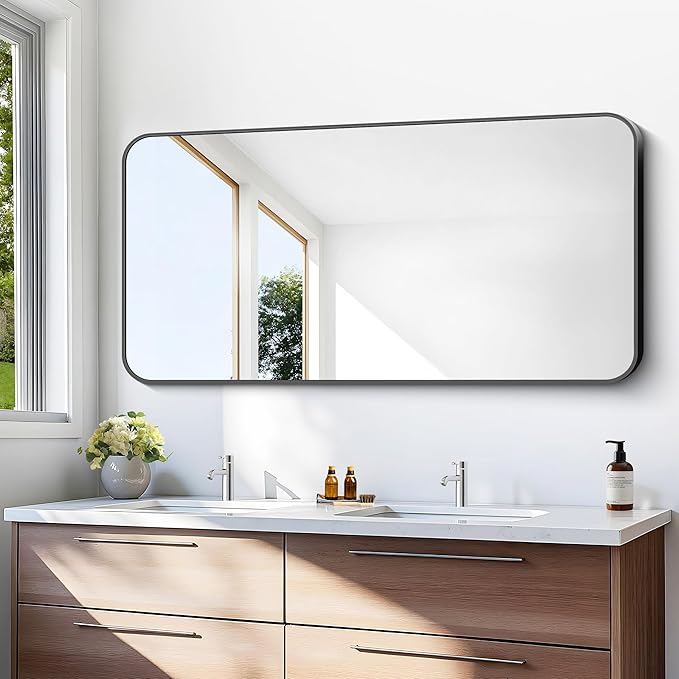 BONEWEI 24x48 inch Bathroom Mirror, Wall Mounted Bathroom Frame Vanity Mirror by BONEWEI