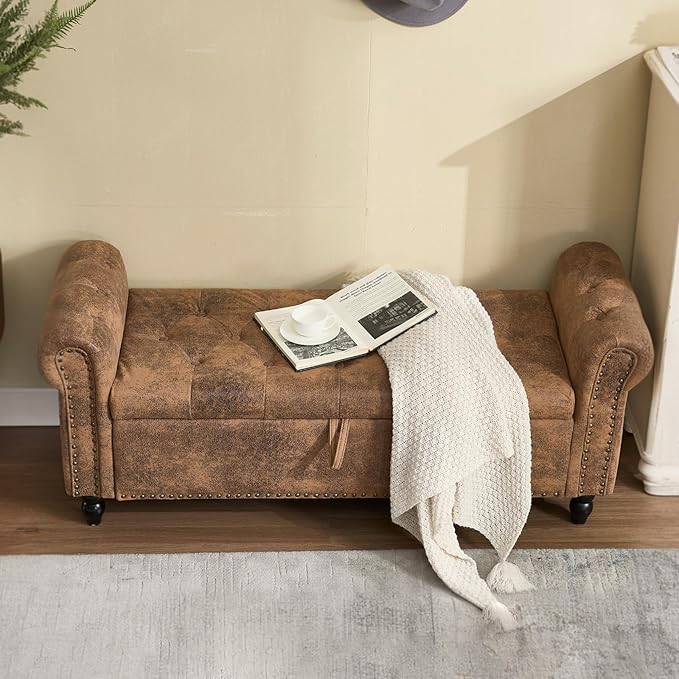 Furniliving 55” End of Bed Bench, Bedroom Bench - Image 6