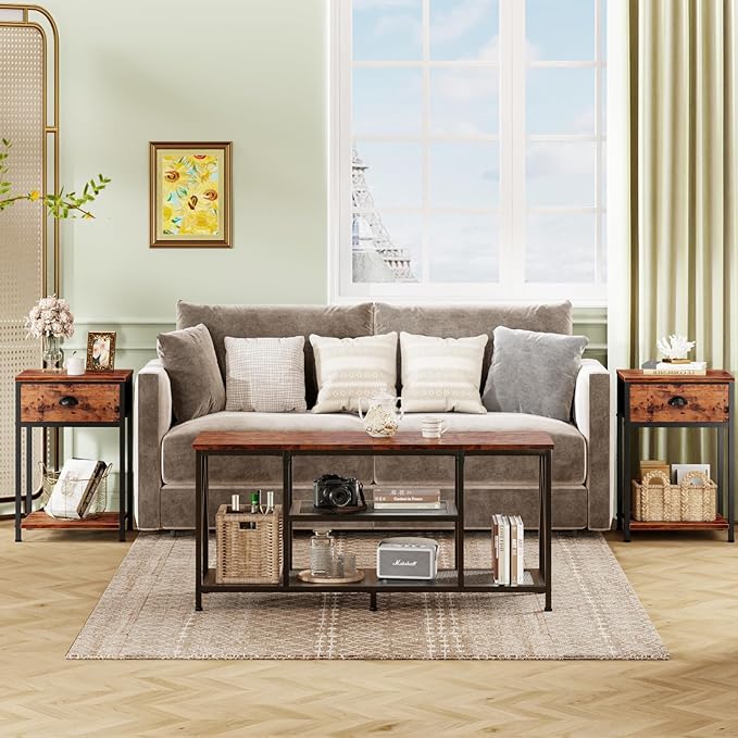 Furologee Nightstands Set of 2, Industrial End Table - Image 7