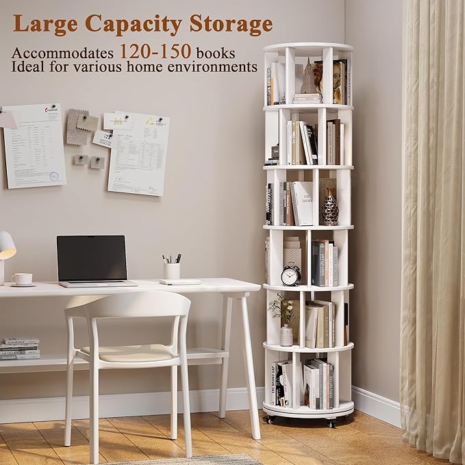 6 Tier Rotating Bookshelf Tower Spinning Bookshelf - Image 3